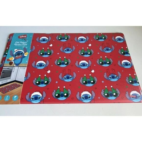 Disney Stitch Anti Fatigue Kitchen Mat 18 X 30” Christmas Tree Santa Hat NEW - Picture 2 of 14